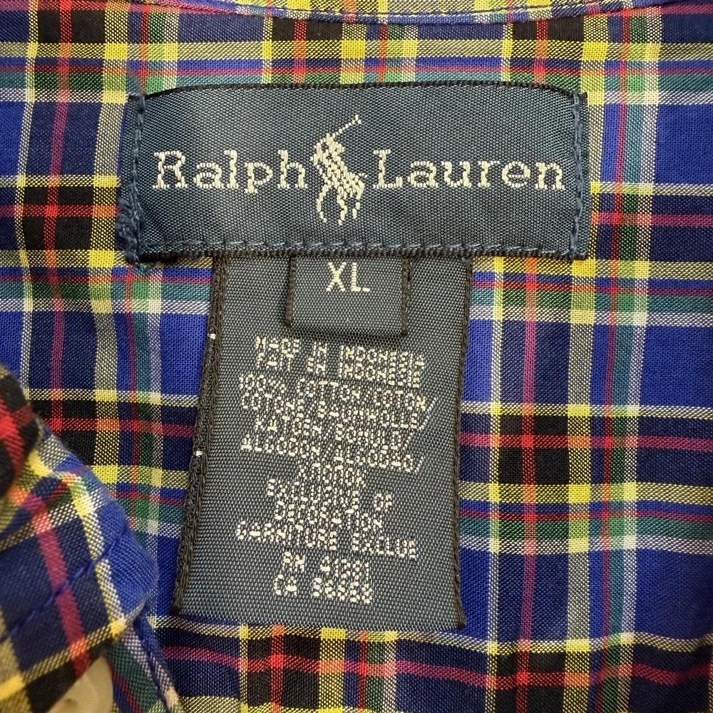 Ralph Lauren Boys Plaid Red Pony Long Sleeve Button‎ Up Blue Check Stripes XL